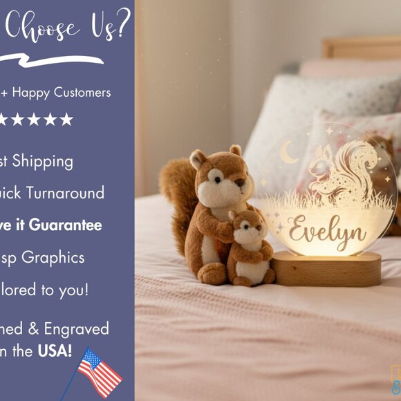 Squirrel Night Light – Personalized LED Lamp for Kids Room - Picture 4 of 8